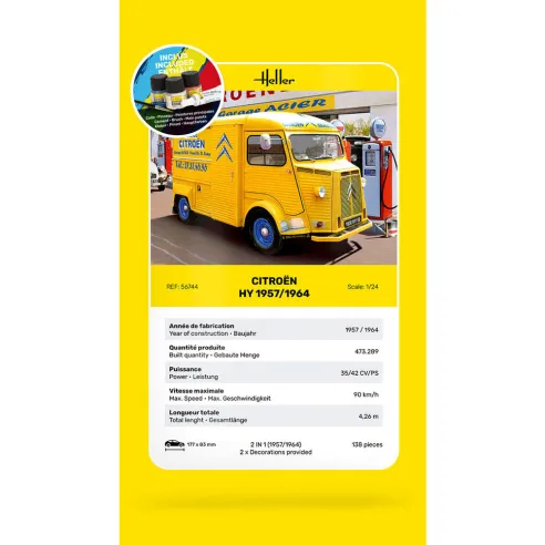 Maquette véhicule Citroen Type H 2 decorations 1:24 - Starter Kit - Heller 56744