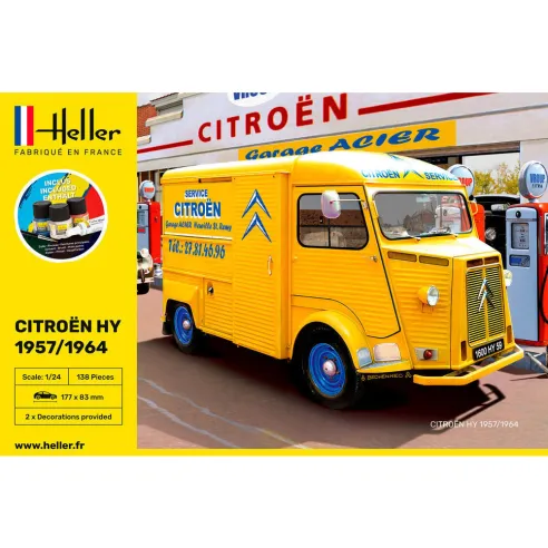 Maquette véhicule Citroen Type H 2 decorations 1:24 - Starter Kit - Heller 56744