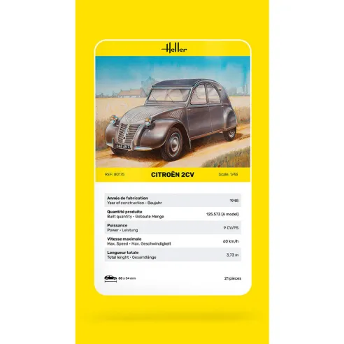 Maquette voiture Citroen 2 Cv 1:43 - Heller 80175