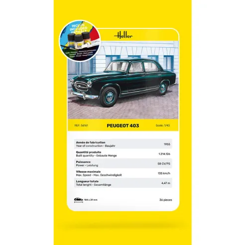 Maquette voiture Peugeot 403 1:43 - Starter Kit - Heller 56161