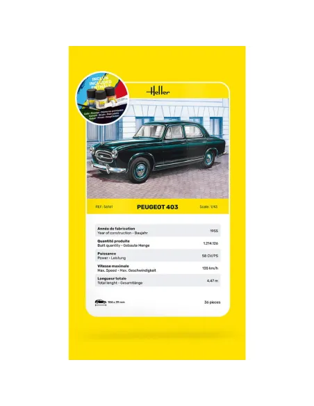 Maquette voiture Peugeot 403 1:43 - Starter Kit - Heller 56161