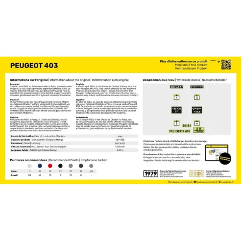 Maquette voiture Peugeot 403 1:43 - Starter Kit - Heller 56161
