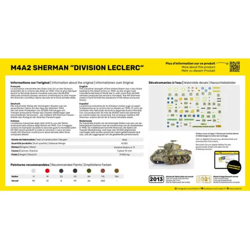 Maquette de char M4A2 Sherman Division Leclerc 1/72 - Heller 79894