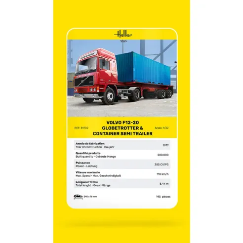Maquette camion 20 Globetrotter & Container semi trailer 1:32 - Heller 81702