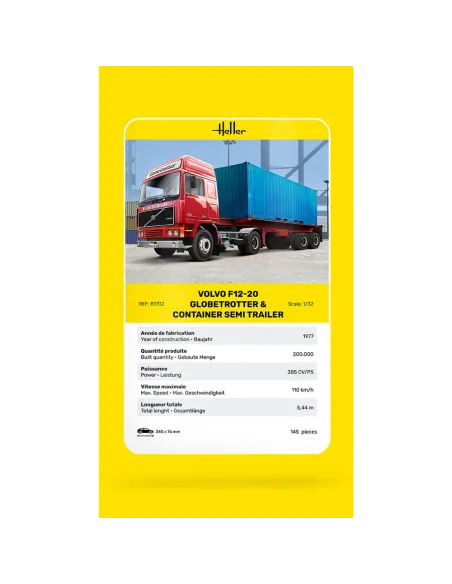 Maquette camion 20 Globetrotter & Container semi trailer 1:32 - Heller 81702