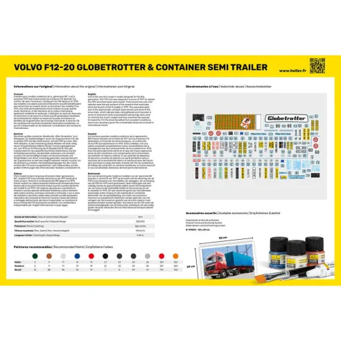 Maquette camion 20 Globetrotter & Container semi trailer 1:32 - Heller 81702