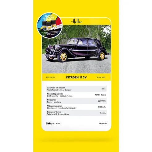 Maquette voiture Citroen 11 Cv 1:43 - Starter Kit - Heller 56159