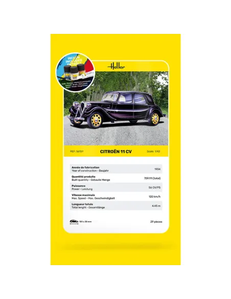 Maquette voiture Citroen 11 Cv 1:43 - Starter Kit - Heller 56159