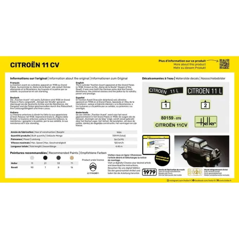 Maquette voiture Citroen 11 Cv 1:43 - Starter Kit - Heller 56159