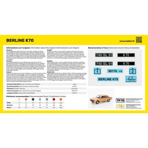 Maquette voiture K70 1:43 - Starter Kit - Heller 56176