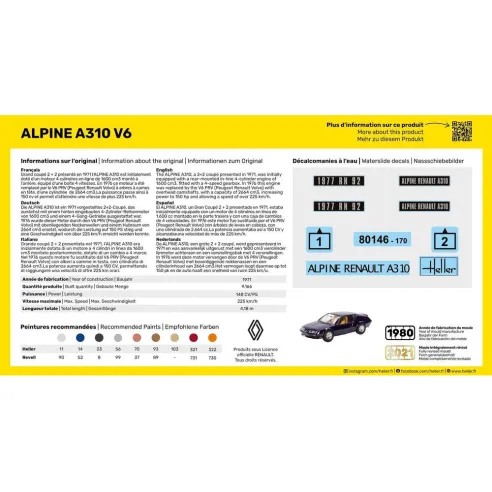 Maquette voiture Alpine A310 1:43 - Heller 80146