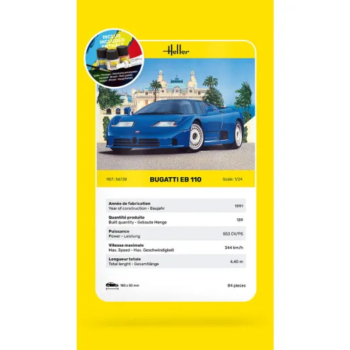Maquette voiture Bugatti Eb 110 1:24 - Starter Kit - Heller 56738
