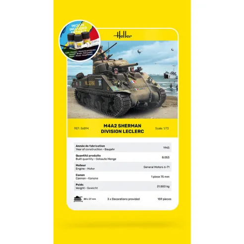 Maquette char M4A2 Sherman Division Leclerc 1/72 - Starter Kit - Heller 56894