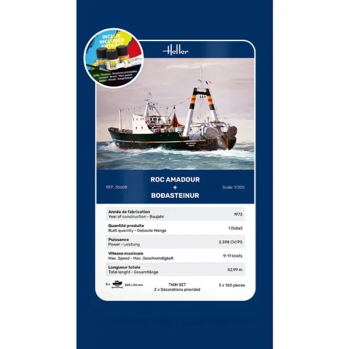 Maquette bateau Roc Amadour + Bodasteinur Twinset 1:1200 - Starter Kit - Heller 55608