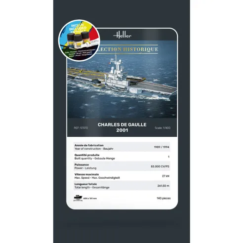 Maquette bateau Charles de Gaulle 1:400 - Starter Kit - Heller 57072
