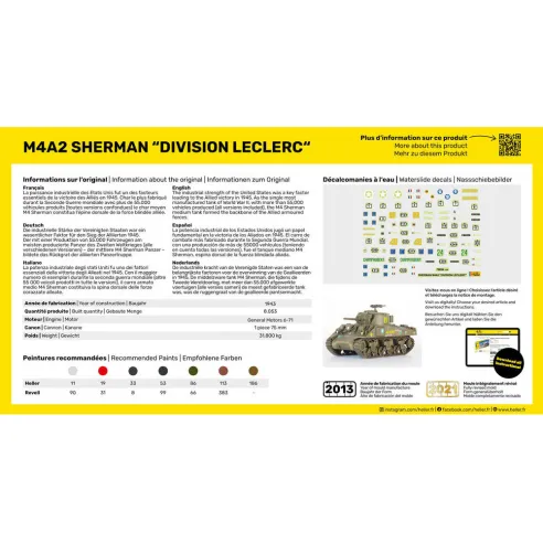 Maquette char M4A2 Sherman Division Leclerc 1/72 - Starter Kit - Heller 56894
