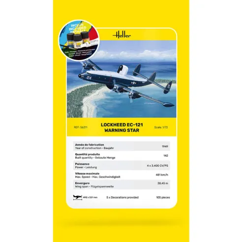 Maquette avion Ec-121 Warning Star 1:72 - Starter Kit - Heller 56311
