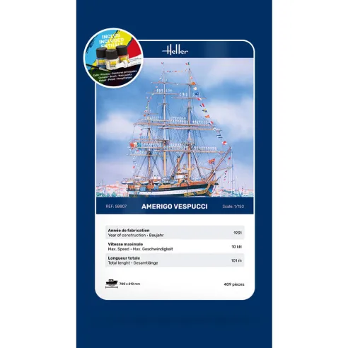 Maquette bateau Amerigo Vespucci 1/160 - Starter Kit - Heller 58807