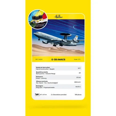 Maquette d'avion E-3B Awacs 1:72 - Starter Kit - Heller 3279510563085