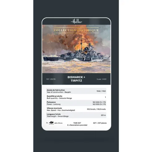 Maquettes bateaux Bismarck + Tirpitz Twinset 1:400 - Heller 85078
