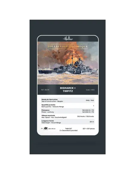 Maquettes bateaux Bismarck + Tirpitz Twinset 1:400 - Heller 85078 Maquettes bateaux Bismarck + Tirpitz Twinset 1:400 - Heller 85078