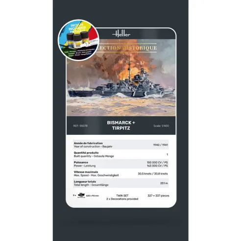 Maquettes bateaux Bismarck + Tirpitz Twinset 1:400 - Starter Kit - Heller 55078