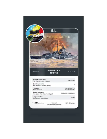 Maquettes bateaux Bismarck + Tirpitz Twinset 1:400 - Starter Kit - Heller 55078 Maquettes bateaux Bismarck + Tirpitz Twinset 1:400 - Starter Kit - Heller 55078
