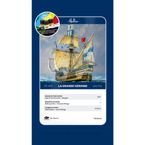 Maquette bateau La Grande Hermine 1:150 - Starter Kit - Heller 56841