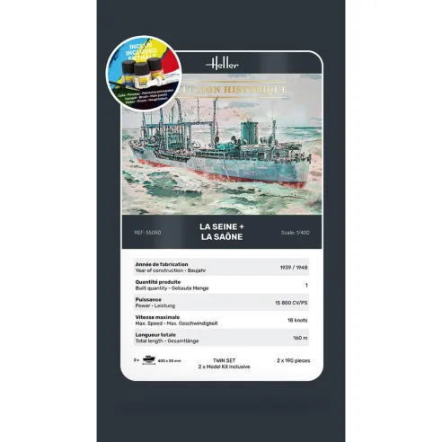 Maquettes bateaux La Seine + La Saone Twinset 1:400 - Starter Kit - Heller 55050