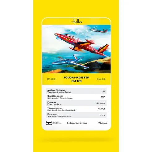 Maquette avion Fouga Magister Cm 170 1:48 - Heller 30510