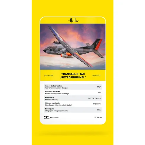 Maquette avion Transall C-160 Retro Brummel 1:72 - Heller 80358