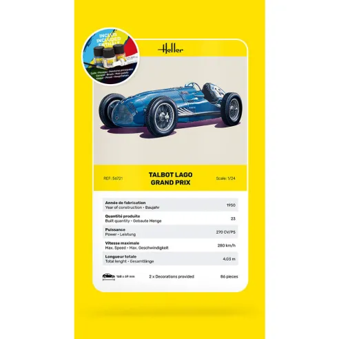 Maquette voiture Talbot Lago Grand Prix 1:24 - Starter Kit - Heller 56721