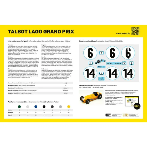 Maquette voiture Talbot Lago Grand Prix 1:24 - Starter Kit - Heller 56721