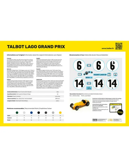 Maquette voiture Talbot Lago Grand Prix 1:24 - Starter Kit - Heller 56721