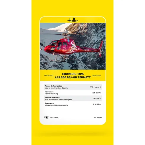 Maquette hélicoptère Ecureuil H125 - As 350 B3 - Air Zermatt 1:48 - Heller 80490