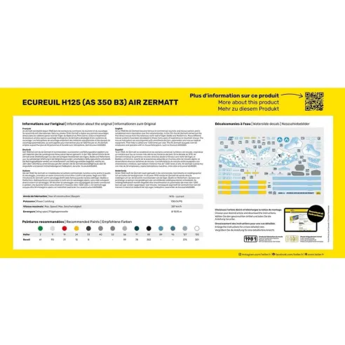 Maquette hélicoptère Ecureuil H125 - As 350 B3 - Air Zermatt 1:48 - Heller 80490