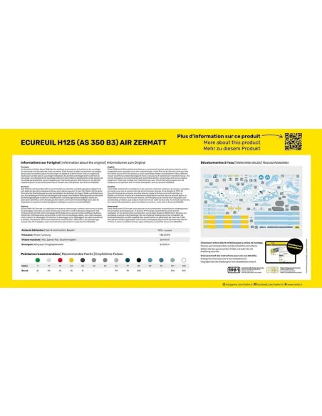 Maquette hélicoptère Ecureuil H125 - As 350 B3 - Air Zermatt 1:48 - Heller 80490