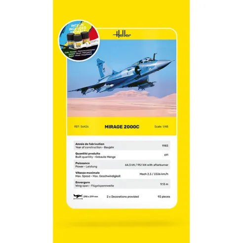 Maquette avion Mirage 2000 C 1:48 - Starter Kit - Heller 56426