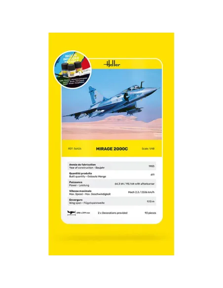Maquette avion Mirage 2000 C 1:48 - Starter Kit - Heller 56426