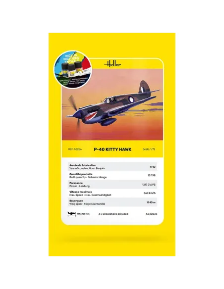 Maquette avion P-40 Kitty Hawk 1:72 - Starter Kit - Heller 56266