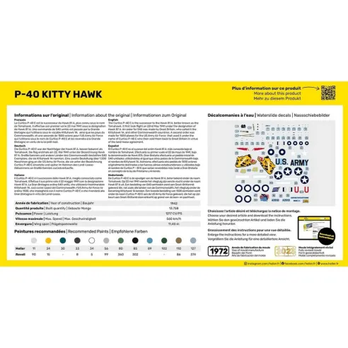 Maquette avion P-40 Kitty Hawk 1:72 - Starter Kit - Heller 56266