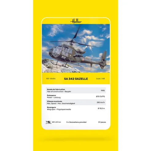 Maquette hélicoptère Sa 342 Gazelle 1:48 - Heller 80486