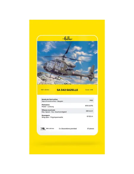 Maquette hélicoptère Sa 342 Gazelle 1:48 - Heller 80486