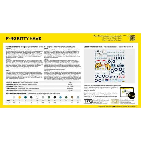 Maquette avion 40 Kitty Hawk 1:72 - Heller 80266