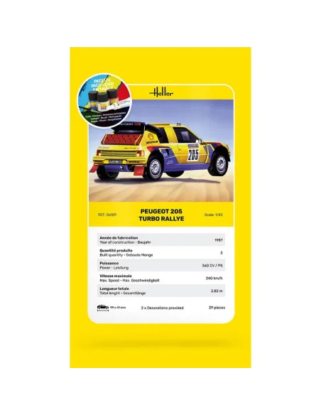Maquette voiture Peugeot 205 Turbo Rally 1:43 - Starter Kit - Heller 56189