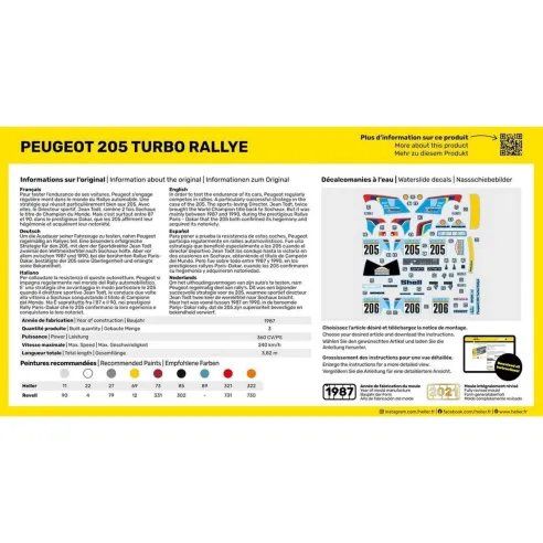 Maquette voiture Peugeot 205 Turbo Rally 1:43 - Starter Kit - Heller 56189
