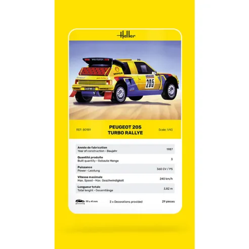 Maquette voiture Peugeot 205 Turbo Rally 1:43 - Heller 80189