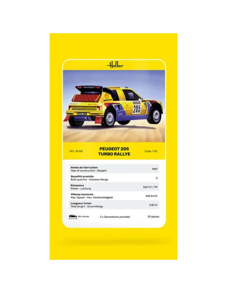 Maquette voiture Peugeot 205 Turbo Rally 1:43 - Heller 80189