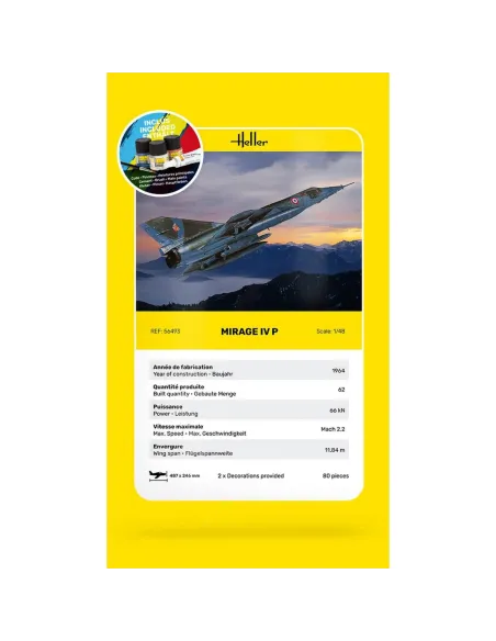 Maquette avion militaire Mirage Iv P 1:48 - Starter Kit - Heller 56493