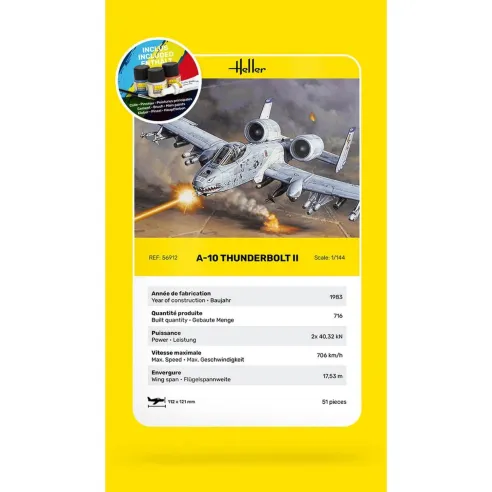 Maquette avion militaire A-10 Thunderbolt Ii 1:144 - Starter Kit - Heller 56912